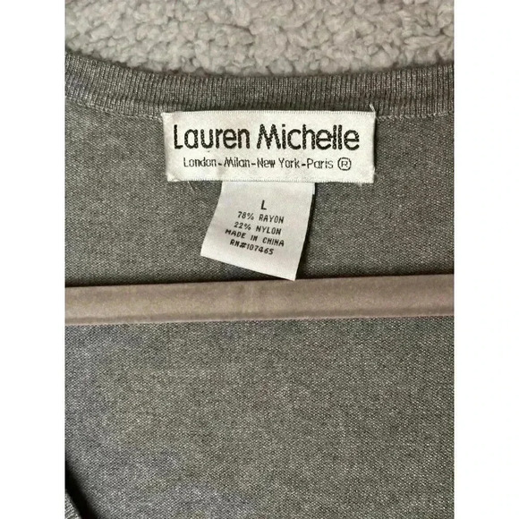 Lauren Michelle Gray Beaded Cardigan 3/4 Sleeves,‎ Size Large - Picture 5 of 8